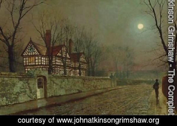 John Atkinson Grimshaw - A Cheshire Road By Moonlight